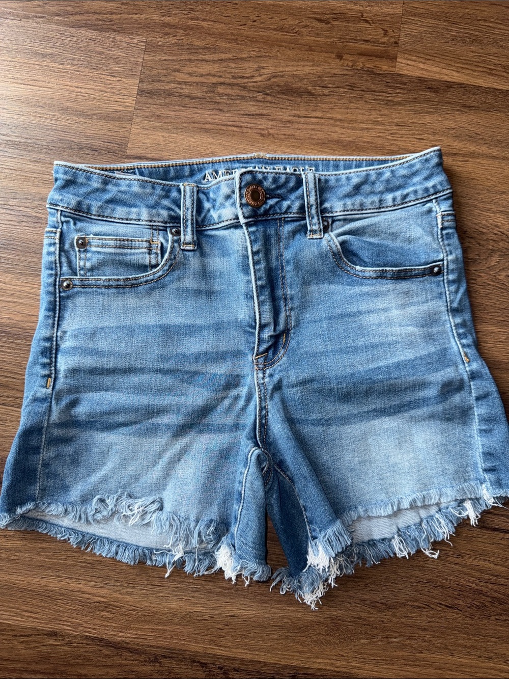 American Eagle Outfitters Light Blue Frayed Hem Denim Shorts